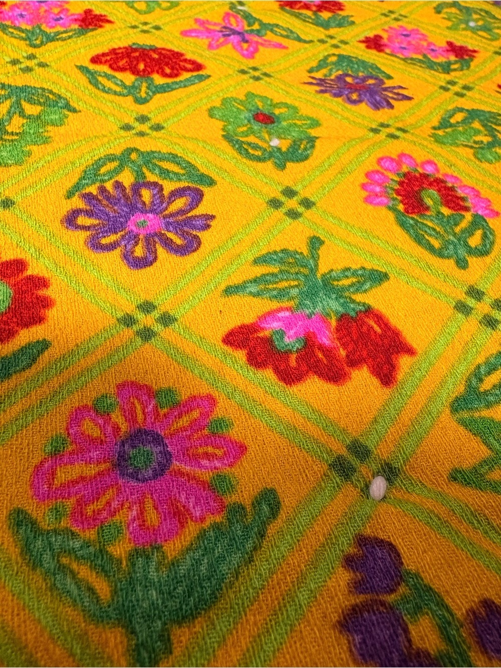 Handmade Patchwork Baby Quilt - Yellow, Pink, Green, Purple and Floral Pattern - Picture 4 of 4